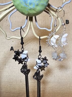 Black Star & White Moon Dangle Earrings 2 Pr Sets